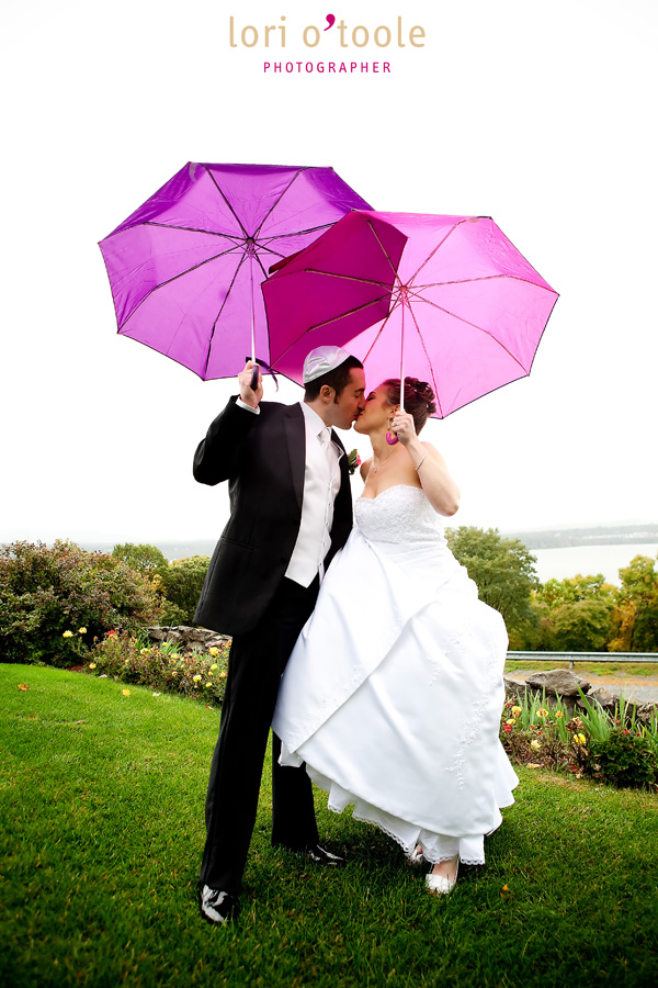 purple umbrellas wedding